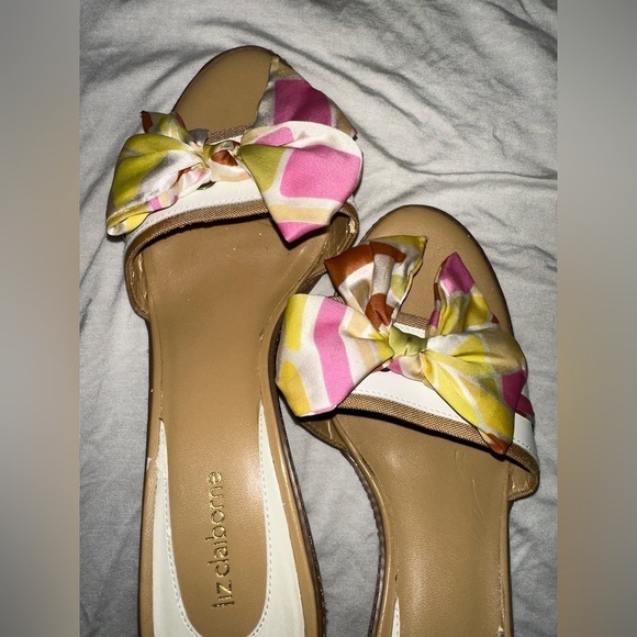 Liz Claiborne Cuba kitten mule heel Y2K bow leather spring summer slide on 10M - Picture 3 of 10